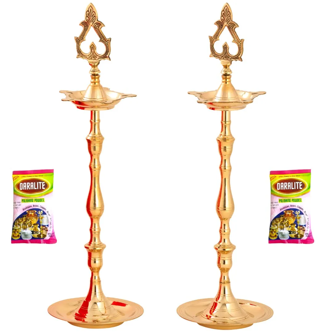 Set of 2  17 INCH Large  Prabai Diya/Kuthu Vilakku, with Cleaning Powder